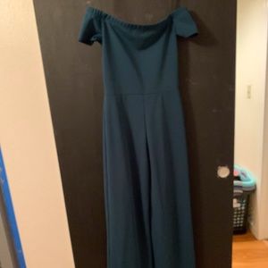 alleyoop off the shoulder green jumpsuit lulus